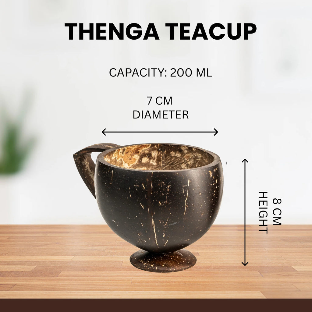 Thenga Coconut Shell Teacup | For Juice and Hot Drink Glass Cups, Brown - 200 ML (Set of 2)