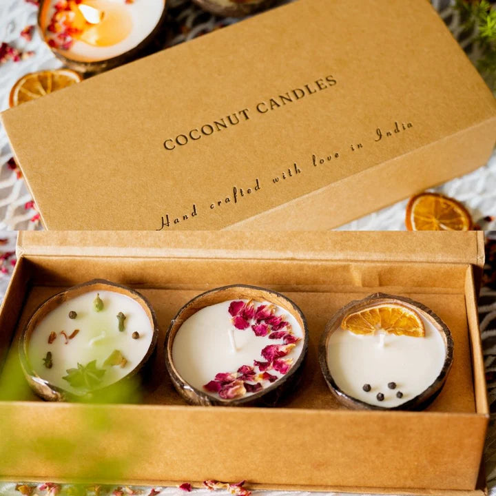 Thenga Eco-Friendly Scented Candles Gift Set - Box of 3 Candles | Spice, Rose & Orange Pepper Soy Wax Candles 100 gm