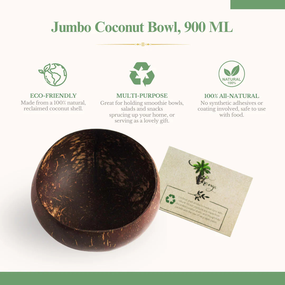 Thenga Coconut Shell Bowls - Salad Bowls, Smoothie Bowl & Serving Bowl - 900 ML (Set of 2)