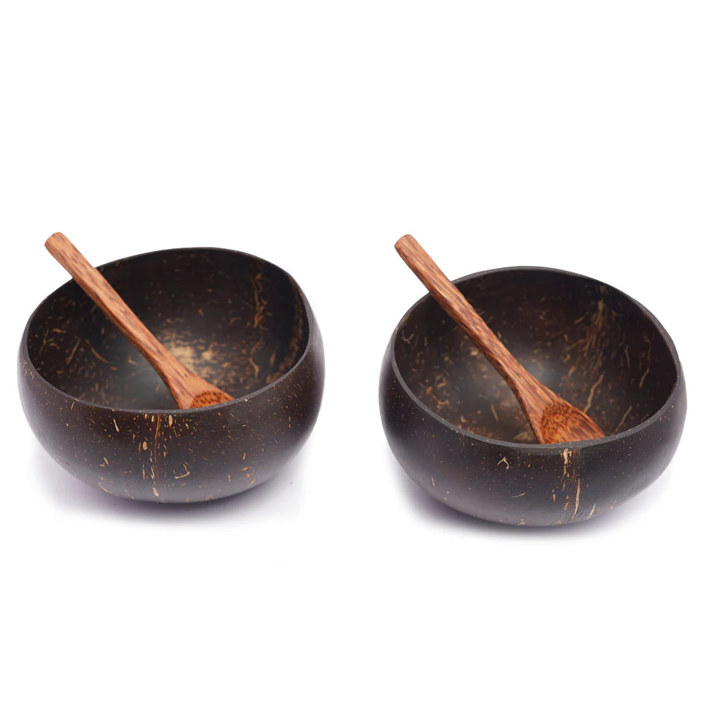 Thenga Coconut Shell Bowls - Salad Bowls, Smoothie Bowl & Serving Bowl - 900 ML (Set of 2)