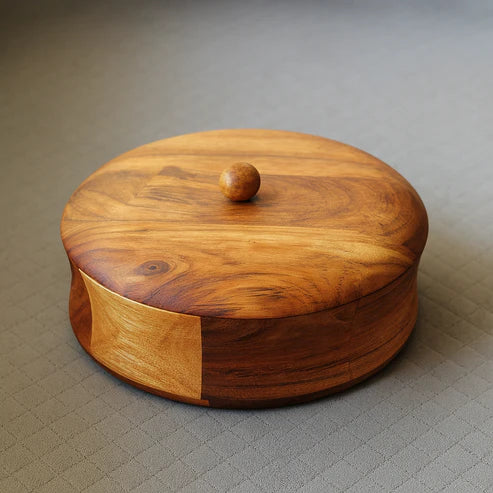 Acacia Wood Casserole / Roti Box 9 Inch Diameter