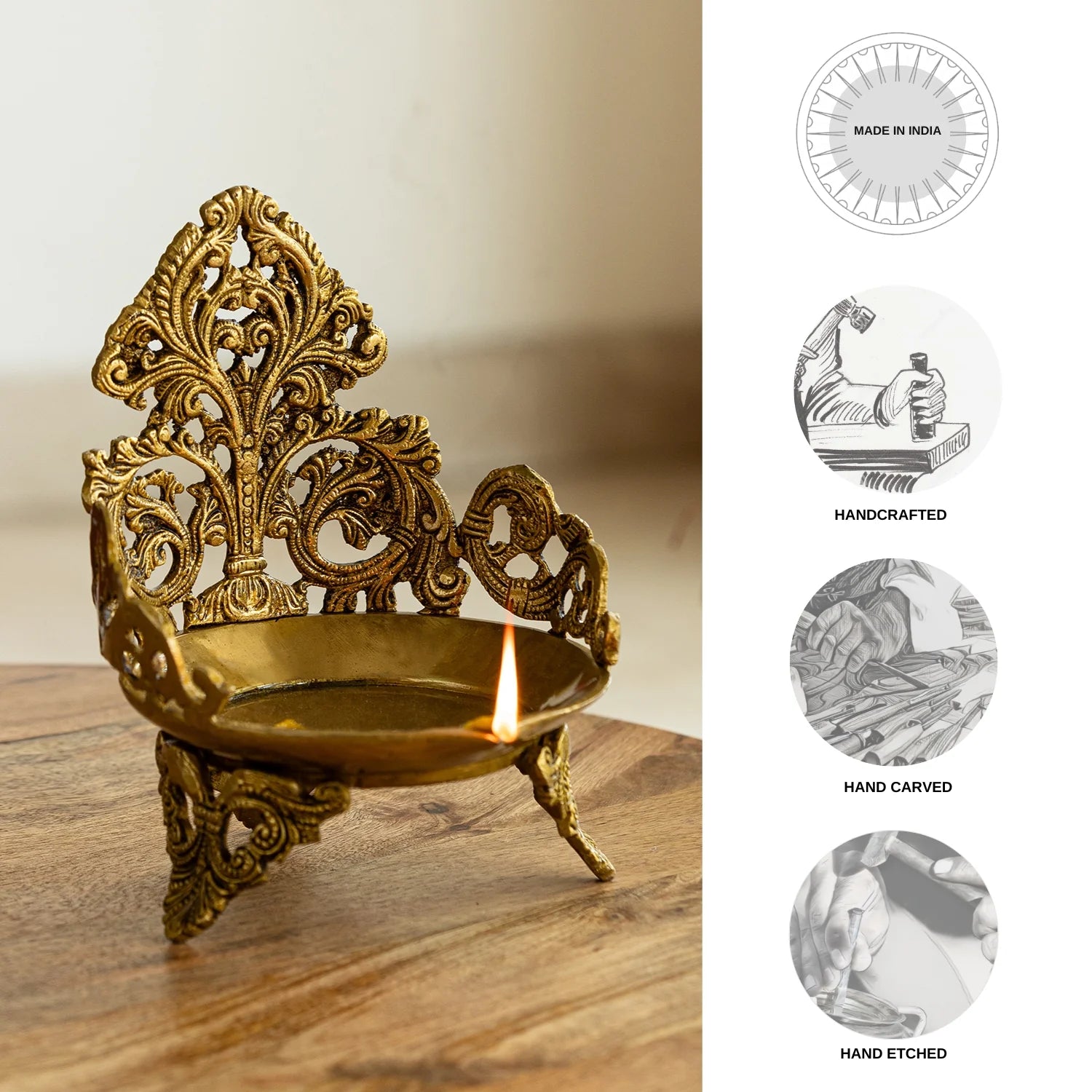 Handcarved Legs Brass Diya