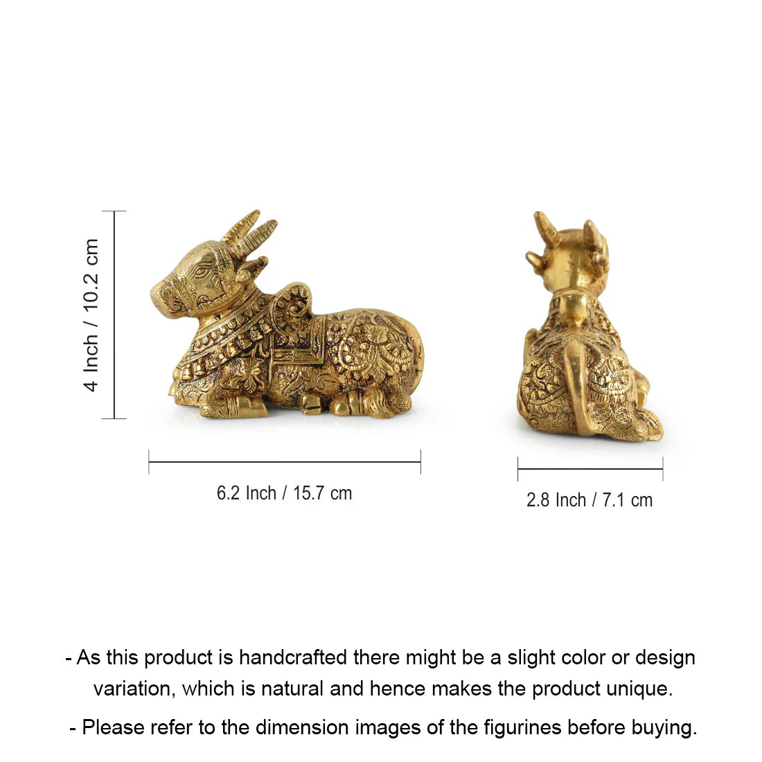 'Nandi' Carved Brass Showpiece Idol (Hand-Etched, 912 grams)