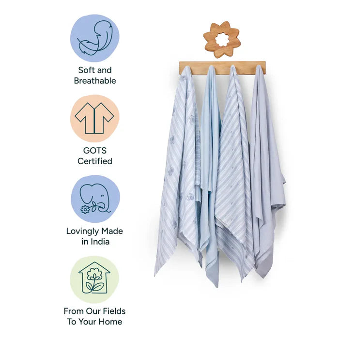 Muslin Baby Swaddle - Extra-Large - Set of 4 | Elephant Hugs