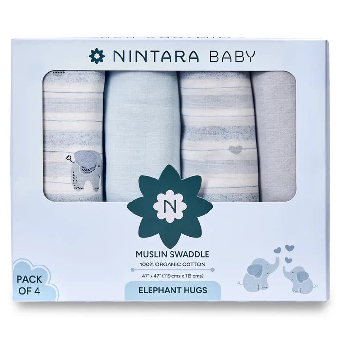 Muslin Baby Swaddle - Extra-Large - Set of 4 | Elephant Hugs