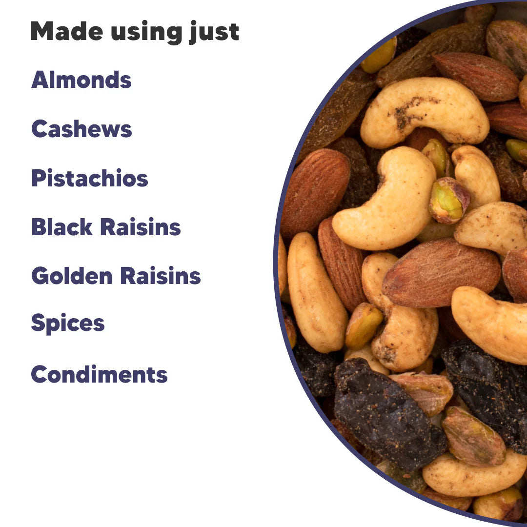 Premium Nut Mix - Jumbo Nuts & Raisins - Roasted & Spiced 100gms