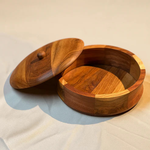 Acacia Wood Casserole / Roti Box 9 Inch Diameter