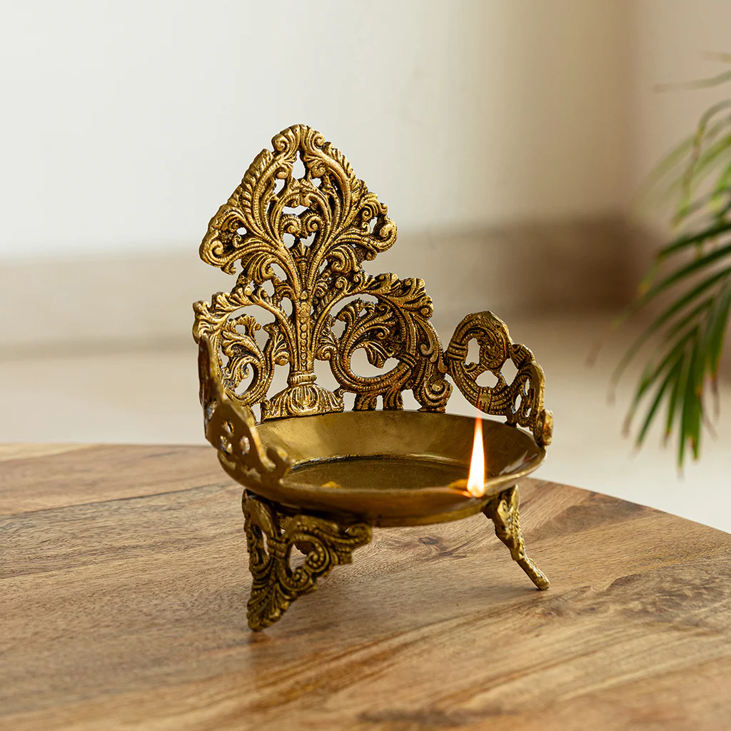 Handcarved Legs Brass Diya