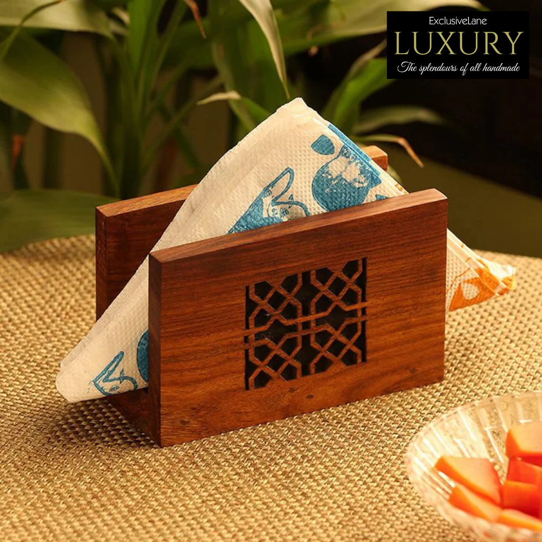 The Napkin Jaali' Hand Carved Napkin Holder In Sheesham Wood