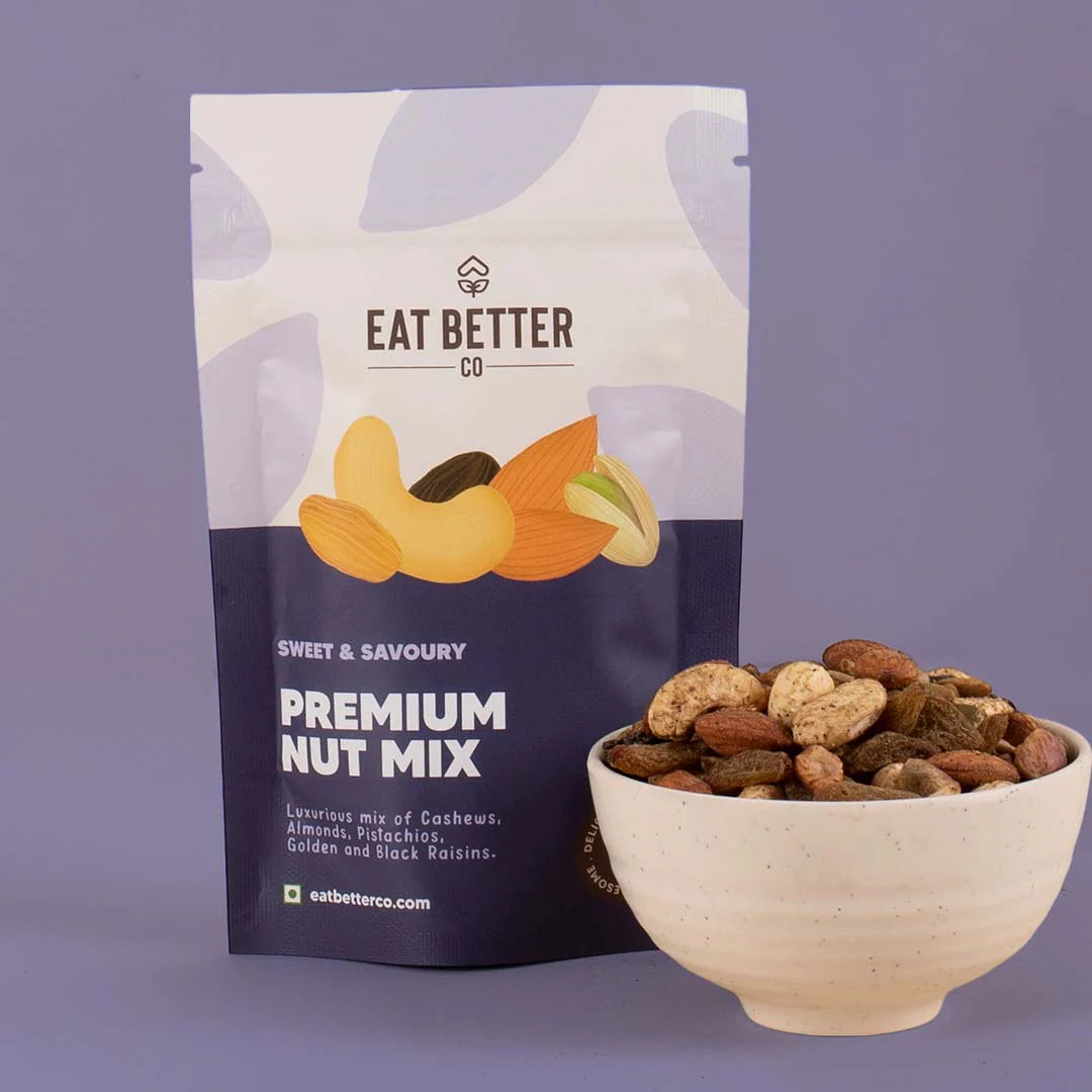 Premium Nut Mix - Jumbo Nuts & Raisins - Roasted & Spiced 100gms