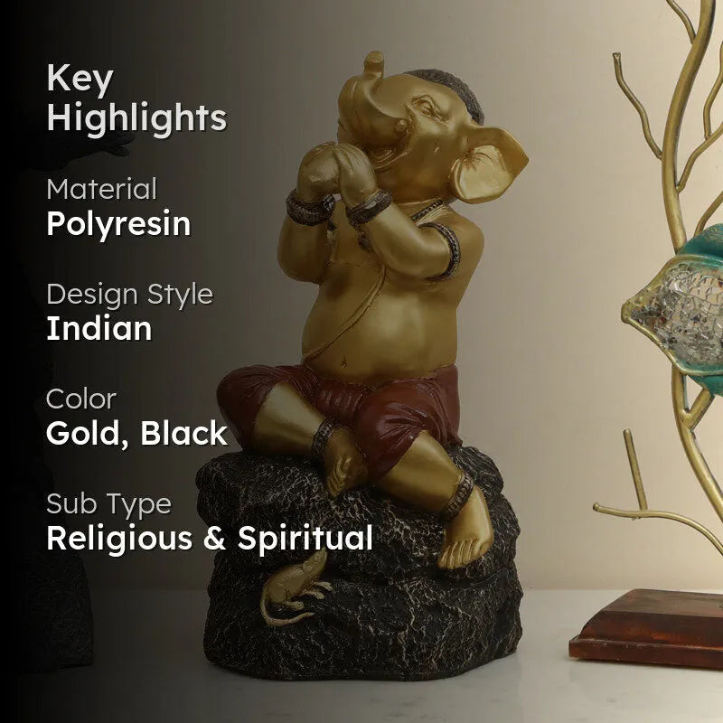 Playful Vinayaka Polyresin Showpiece - Gold & Black