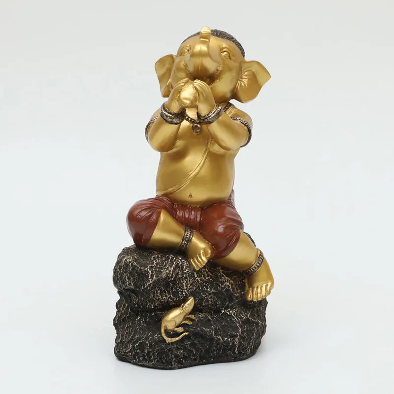 Playful Vinayaka Polyresin Showpiece - Gold & Black